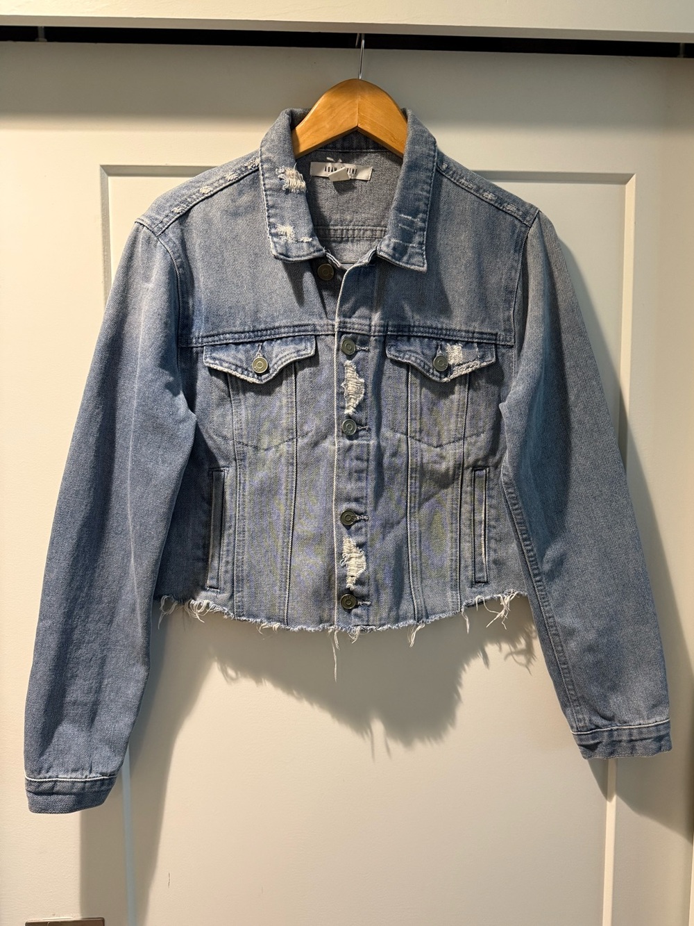 Adam Levine Collection Light Blue Distressed Cropped Denim Jacket